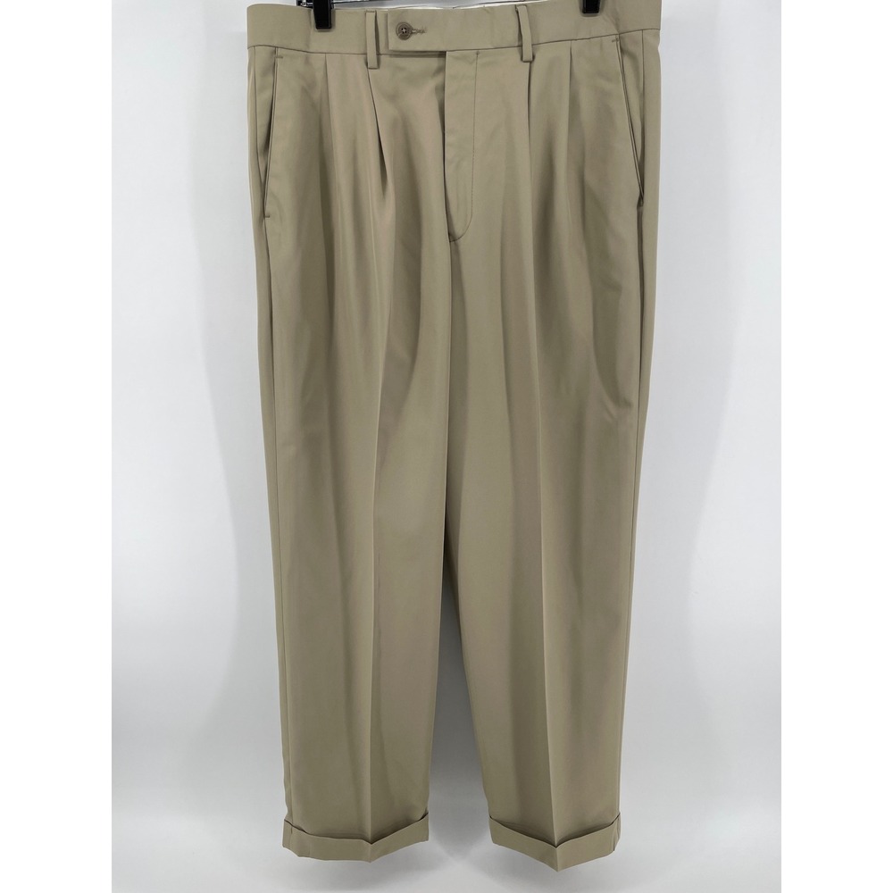 Alan Flusser Golf Dress Pants Mens 36x29‎ Khaki Pleated Cuffed Trousers Preppy
